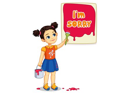 Cute Girl Painting A Board Of Im Sorry Text 1307813 Vector Art At Vecteezy
