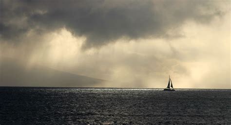 Storm Weather Rain Sky Clouds Nature Sea Ocean Waves Sailing Boat Ship