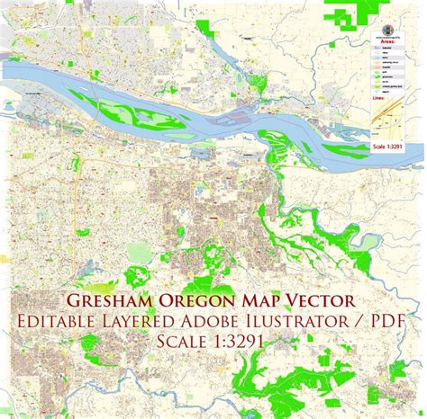Gresham Oregon Us Map Vector Exact City Plan High Detailed Street Map