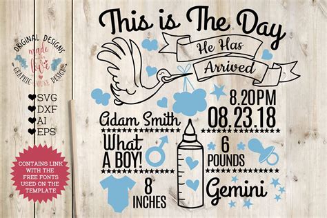 Baby Boy Birth Announcement - Chart in SVG, DXF, EPS, AI (94560) | SVGs