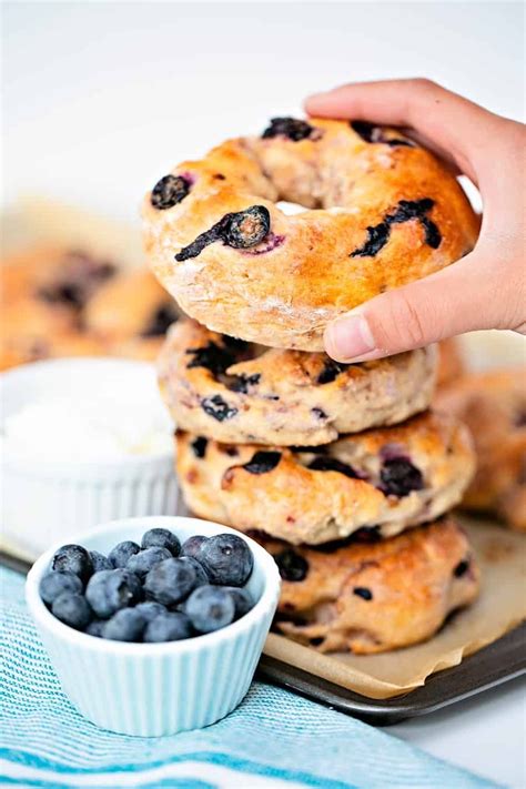 Easy Two Ingredient Blueberry Bagels Recipe Berries Recipes Blueberry Bagel Homemade Bagels