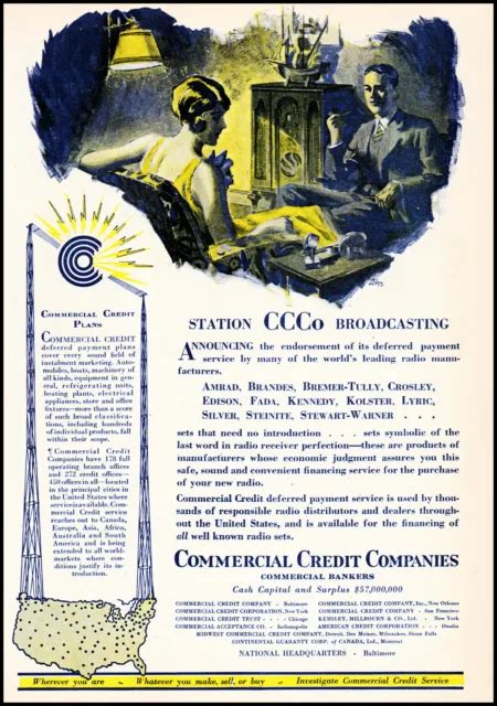 1929 Commercial Credit Co Ccco Broadcasting Radio Vintage Art Print Ad