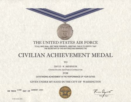Army achievement medal award bullets. Air Force Civilian Achievement Medal Certificate,