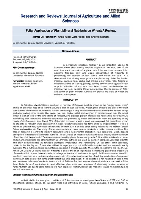 Pdf Foliar Application Of Plant Mineral Nutrients On Wheat A Review