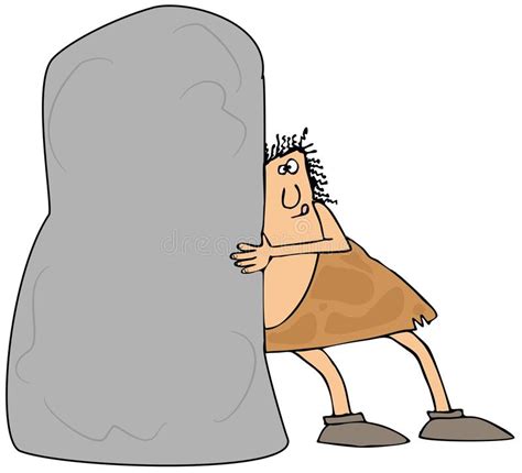 Caveman Pushing A Large Boulder Stock Illustration Image 52148958