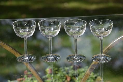 Vintage Etched Crystal Liquor Port Wine Glasses Set Of 4 Vintage 3