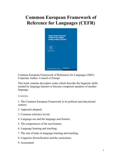 Common European Framework Of Reference For Languages Cefr