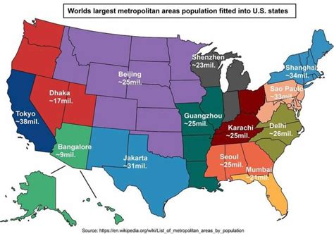 Worlds Largest Metropolitan Areas Population Fitted Into Us States Metropolitan Area Map