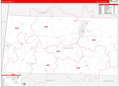 Franklin County Al Zip Code Wall Map Red Line Style By
