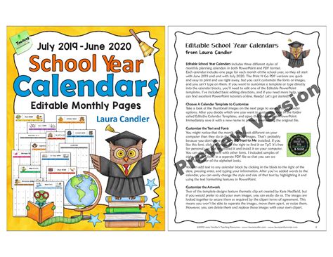 Editable School Year Calendars 2019 2020 Preview Laura Candler