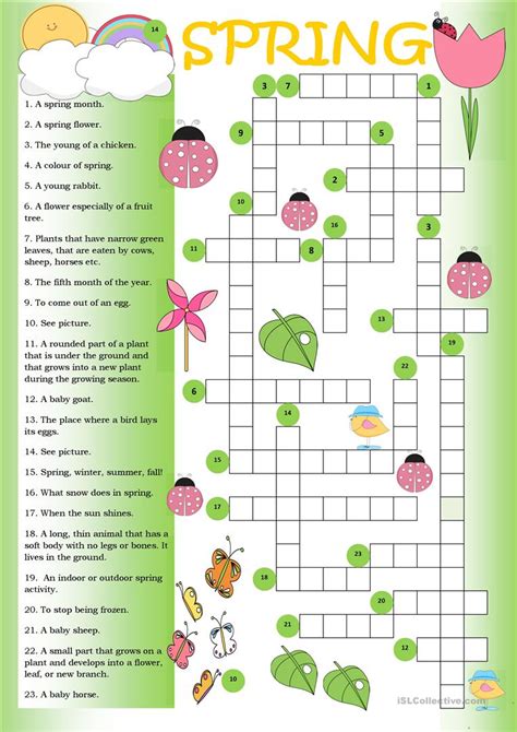 Crossword Spring Worksheet Free Esl Printable Worksheets Made By Teachers