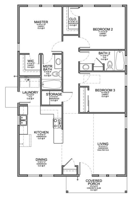 Ranch house plans usually rest on slab foundations, which help link house and lot. Floor Plan for a Small House 1,150 sf with 3 Bedrooms and ...