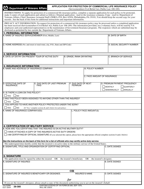 Maybe you would like to learn more about one of these? VA Form 29-380 Download Printable PDF or Fill Online Application for Protection of Commercial ...