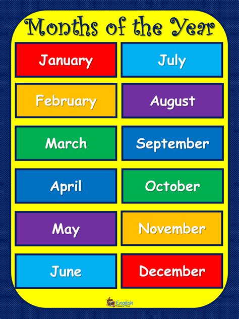 Months Of The Year English Flashcards English Treasure Trove