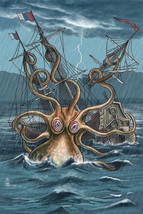 Kraken Attacking Ship 16x24 Giclee Gallery Print Wall