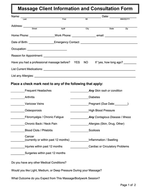 Massage Consultation Form Fill Out And Sign Online Dochub