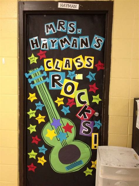 rockstar themed door pinning so i can remember what i did for next year school door