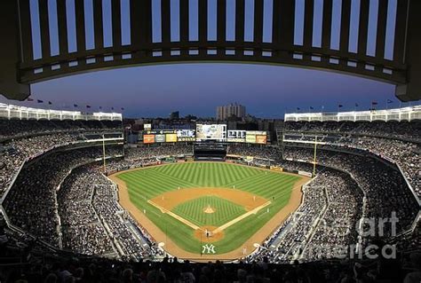 In the image you can see the ushers standing on the field to ensure that enthusiastic fans don't try to run. Yankee Stadium, night game | Photography by Allen Beatty ...