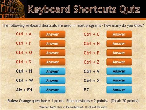 Keyboard Shortcuts Quiz Starter Activity Cut Paste Copy Select