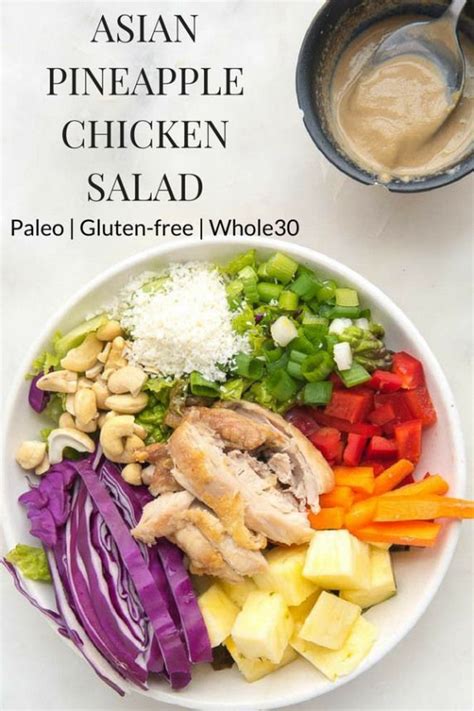 Fresh local greens choice of or an assortment of spinach, romaine, and spring mix This Paleo Asian Pineapple Chicken Salad recipe is a ...
