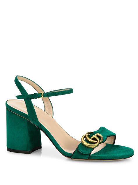 Lyst Gucci Marmont Suede Block Heel Sandals In Green