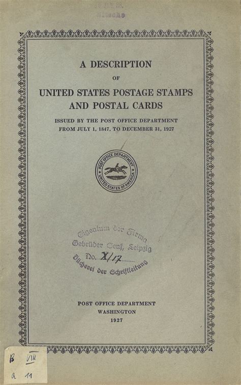Us Post Office Department A Description Of United States Postage