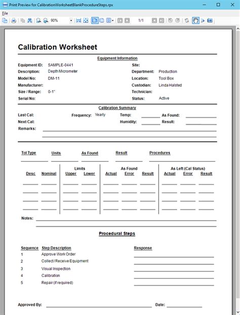 Using Calibration Worksheets Calibration Control