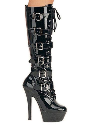 Pleaser Kiss 2049 6 Inch Stiletto Heel Lace Up Platform Knee Boot With