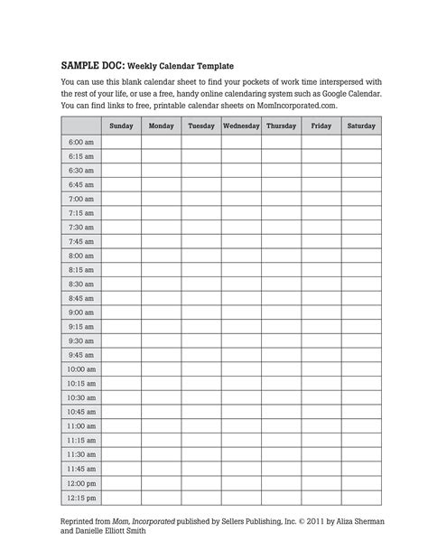 Free Printable Weekly Planner 15 Minute Intervals - Printable Templates