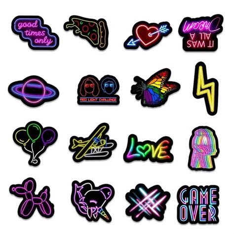 Various Neon Stickers Are Shown On A White Background With The Words