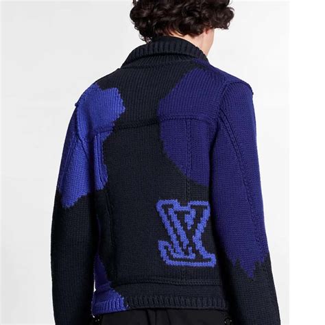 Louis Vuitton Lv Men Lv Intarsia Buttoned Jacket Denim Jacket Wool Blue