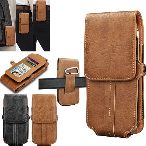 Vertical Leather Cell Phone Pouch Card Holder Case With Belt Clip