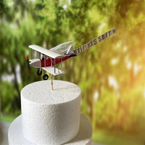 Airplane Wedding Cake Topper With Custom Banner Mr And Mrs Etsy