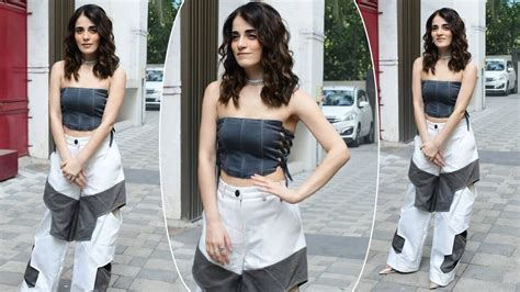 Kuttey Promotions Radhika Madan Makes Several Jaws Drop In Charcoal Black Off Shoulder Top And