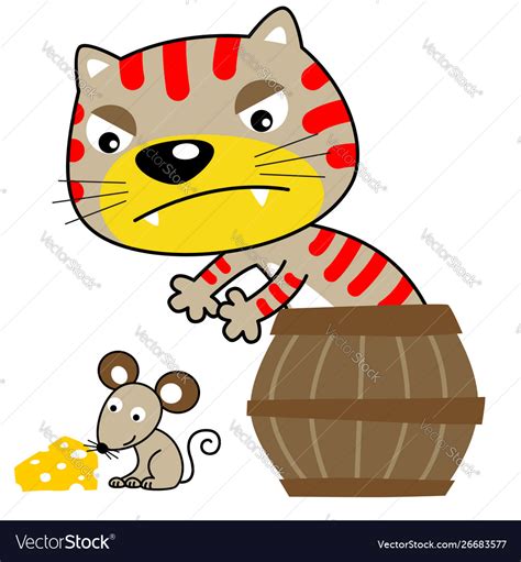 Cartoon Cat Try To Catch A Little Mouse Royalty Free Vector
