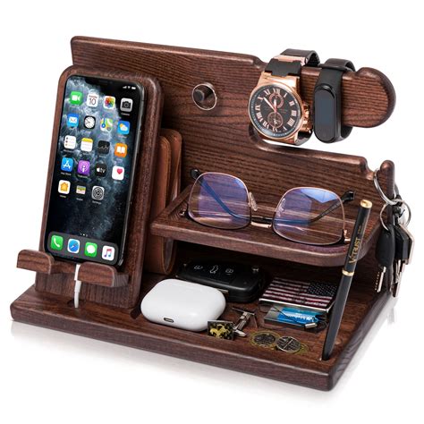 Wood Phone Docking Station Ash Key Holder Wallet Stand Watch Etsy