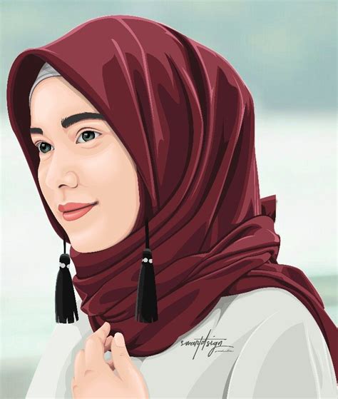 Hijab Vector Vexel Vectorvectorart Gambar Wajah Kartun Lukisan