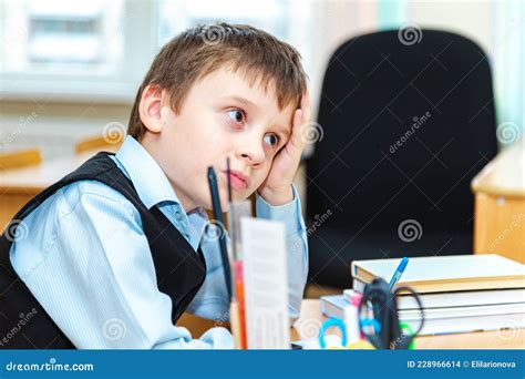 Serious Schoolboy In The Classroom Stock Photo Image Of Lesson