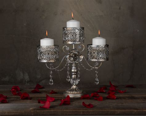 Silver 3 Pillar Candle Holder With Crystals By Platinumhomedesigns