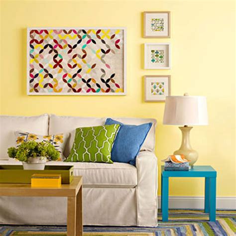 This living room corner incorporates a muddy yellow but only on half its wall. Home Decor: Decorating with Summer Colors | Yellow walls living room, Yellow living room, Yellow ...