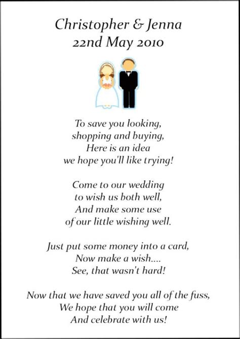 Favour box with blue and white ribbons these days it is expected that couples will have some sort of gift list, whether it's an organised gift registry with a department store, a request for. 25 x Wedding Honeymoon Poem Cards For Your Invitations - Ask For Money ... | Wedding poems ...