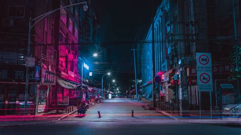 Street Night City Neon Buildings 4k Hd Wallpaper