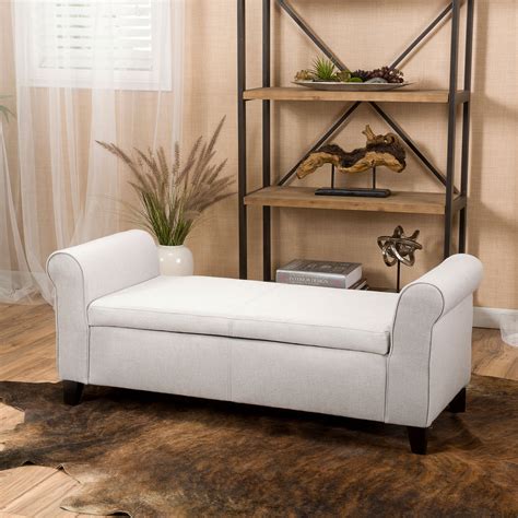 Noble House Haden Armed Light Gray Fabric Storage Bench Ottoman