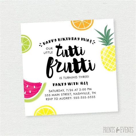 Printable Tutti Frutti Two Tti Frutti Birthday Invitation Etsy