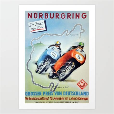 Nurburgring German Motorcycle Road Race Vintage Poster Circa 1955 Art