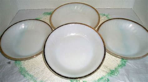 Vintage Fire King Milk Glass Bowls With Gold Trim Set Of 4 Vintage