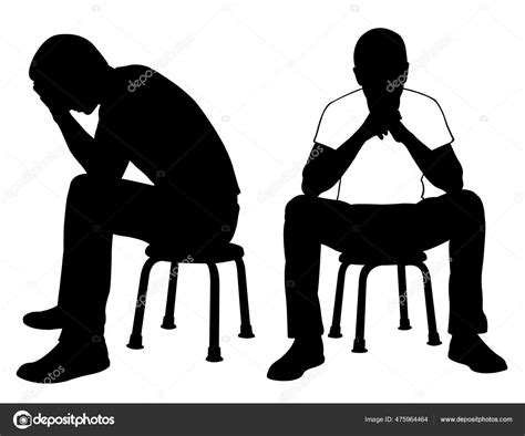 Silhouettes Sad Men Sitting Small Chair Stock Vector By ©laschi 475964464
