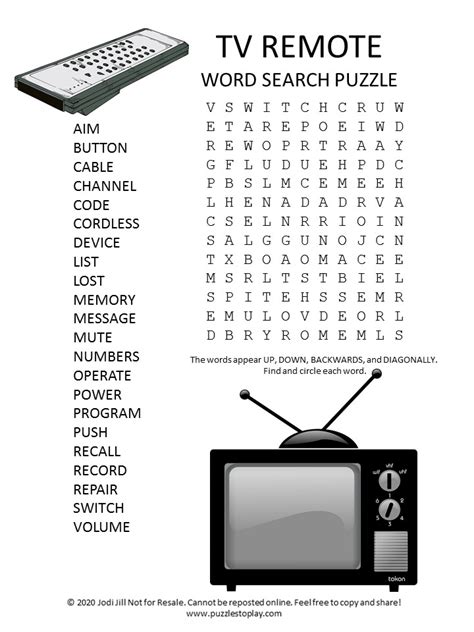 Tv Remote Word Search Puzzle Puzzles To Play