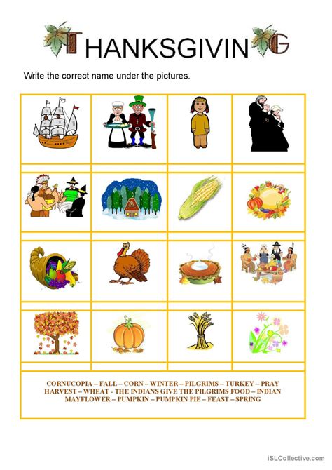 Thanksgiving Vocabulary English Esl Worksheets Pdf And Doc