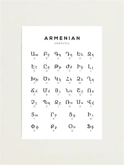 Impression Photo Tableau De Lalphabet Arménien Tableau De La Langue